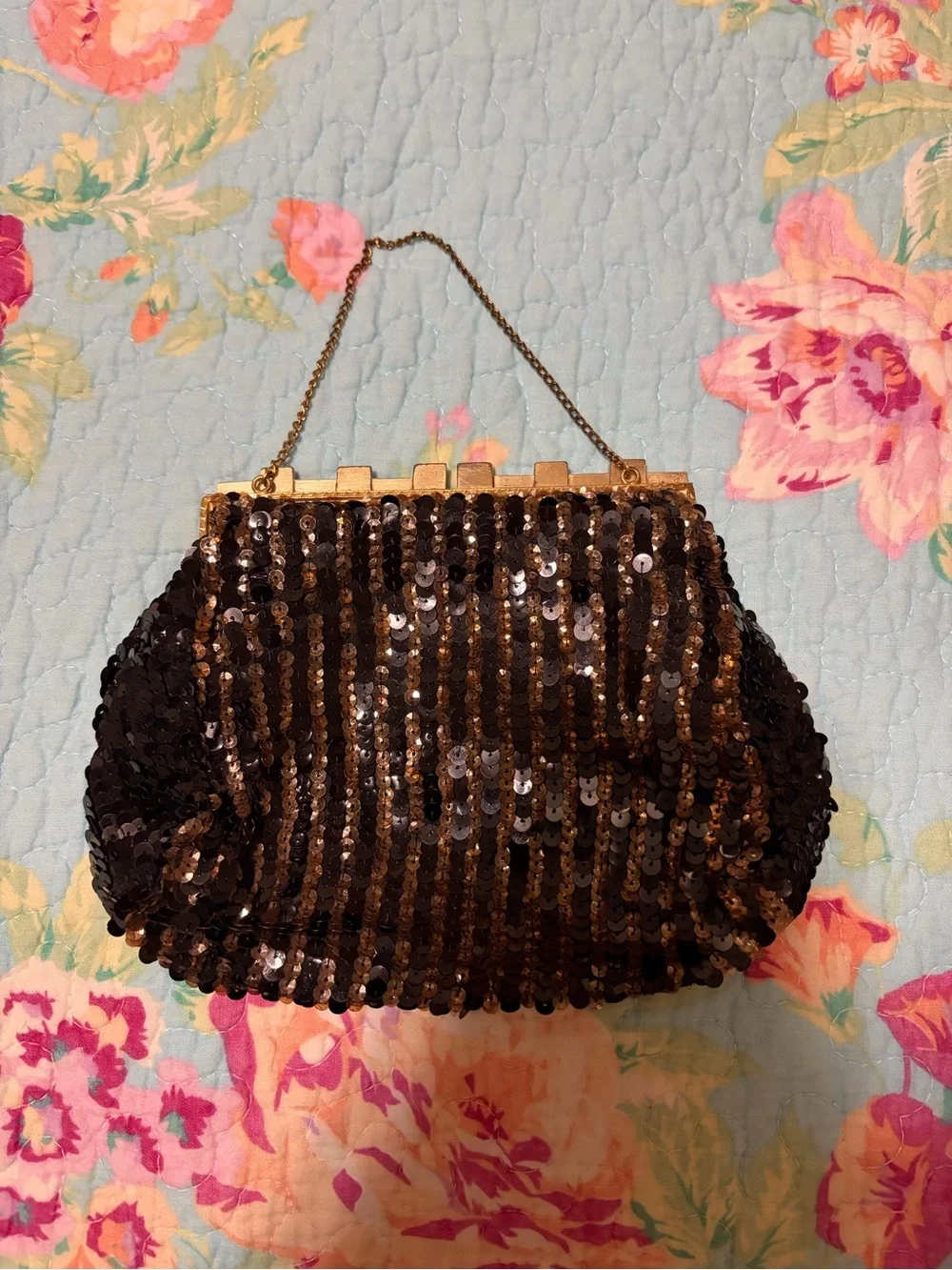 Vintage Black and Gold Sequin Evening Bag
